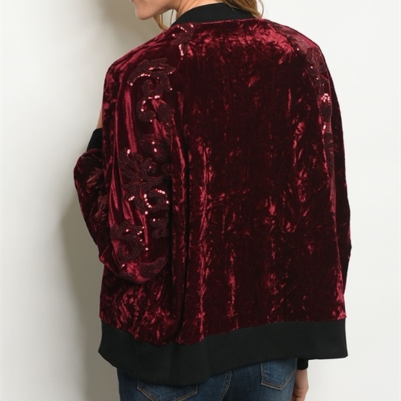 BURGUNDY WITH SEQUINS BOMBER JACKET - Picture 2 of 2